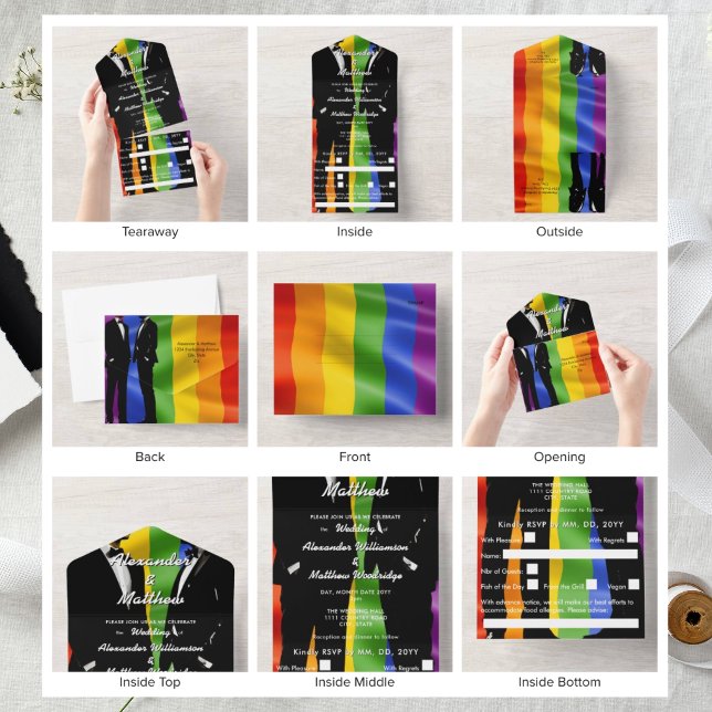 Elegant Modern Gay Men Wedding Rainbow All In One Invitation (Creator Uploaded)