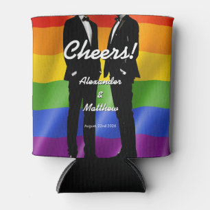 Elegant Modern Gay Men Wedding Rainbow Can Cooler