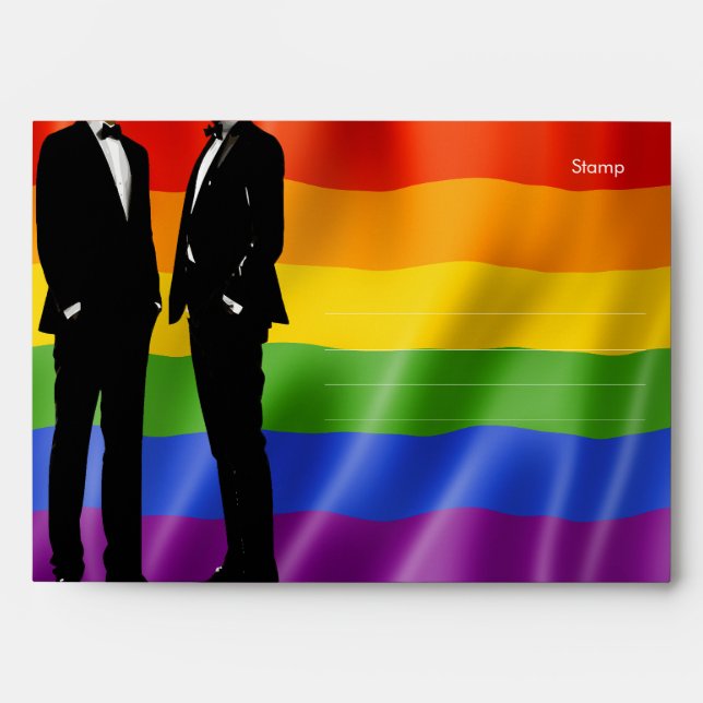Elegant Modern Gay Men Wedding Rainbow Envelope (Front)
