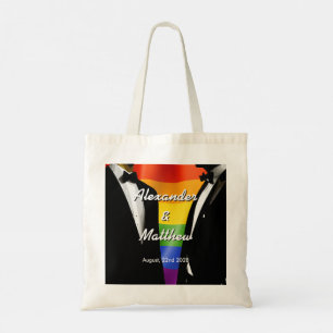 Elegant Modern Gay Men Wedding Rainbow Gift Tote Bag
