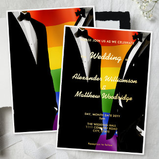 Elegant Modern Gay Men Wedding Rainbow Gold