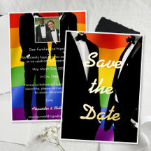 Elegant Modern Gay Men Wedding Rainbow Gold