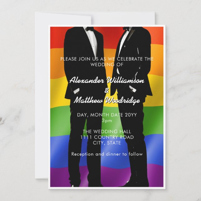 Elegant Modern Gay Men Wedding Rainbow Invitation (Front)