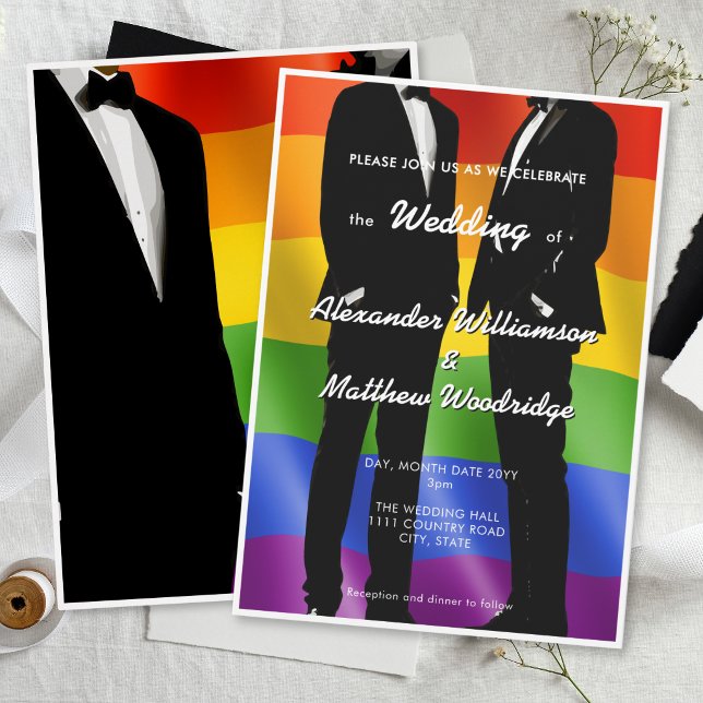 Elegant Modern Gay Men Wedding Rainbow Invitation (Creator Uploaded)