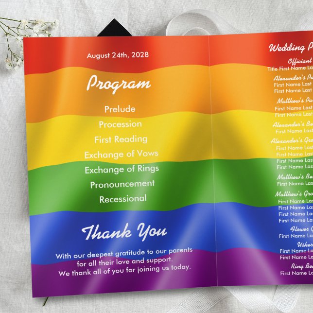 Elegant Modern Gay Men Wedding Rainbow Photo Program (Creator Uploaded)