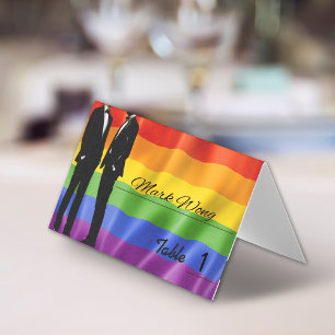 Elegant Modern Gay Men Wedding Rainbow Place Cards