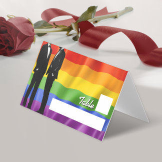 Elegant Modern Gay Men Wedding Rainbow Place Cards