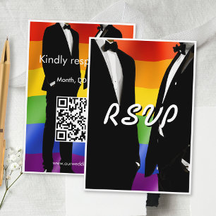 Elegant Modern Gay Men Wedding Rainbow QR Code RSVP Card