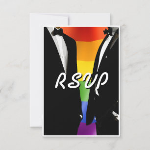 Elegant Modern Gay Men Wedding Rainbow RSVP Card
