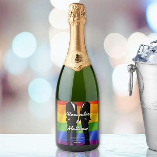 Elegant Modern Gay Men Wedding Rainbow Sparkling Wine Label