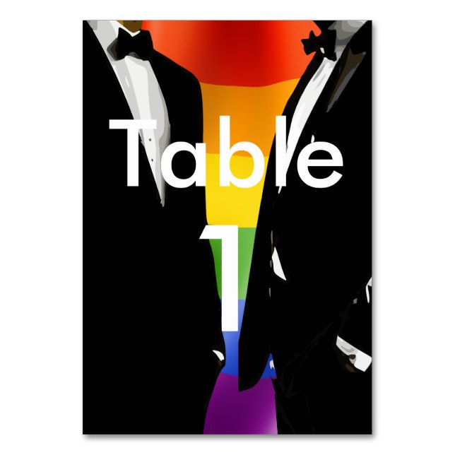 Elegant Modern Gay Men Wedding Rainbow Table Number (Front)