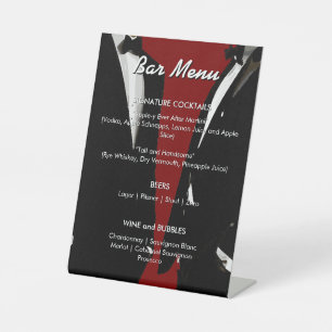 Elegant Modern Gay Men Wedding Red Bar Menu Pedestal Sign
