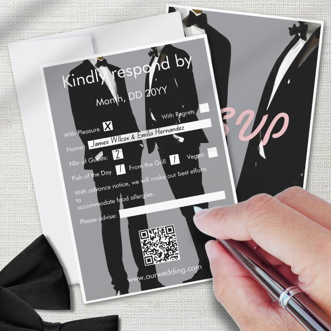 Elegant Modern Gay Men Wedding RSVP Card (Creator Uploaded)