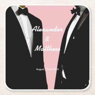 Elegant Modern Gay Men Wedding Square Paper Coaster