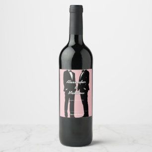 Elegant Modern Gay Men Wedding Wine Label