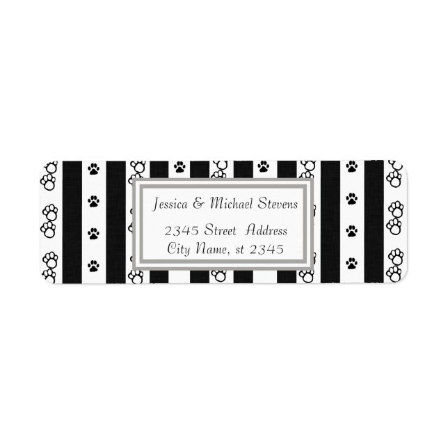 Elegant modern gentle dog paws stripes return address label (Front)