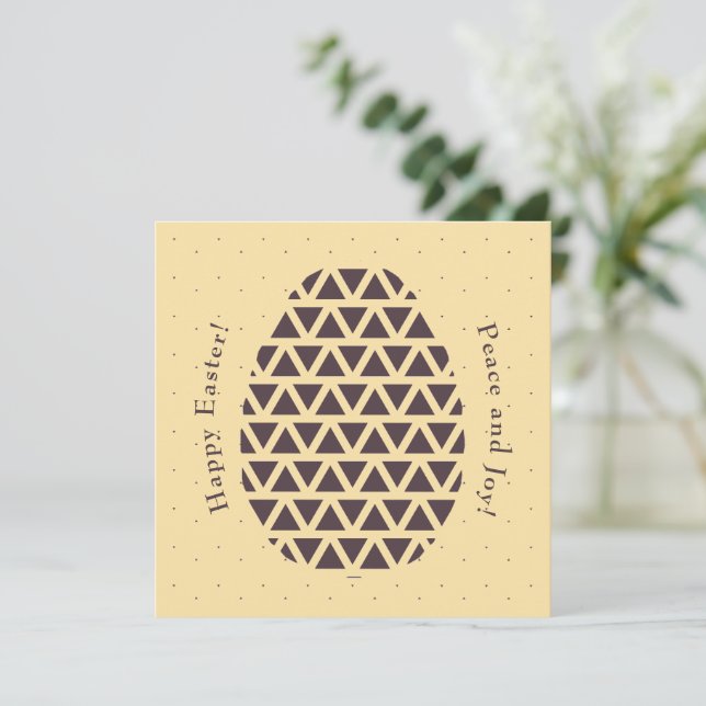 Elegant Modern Geometric Easter Egg Peach Yellow Holiday Card (Standing Front)