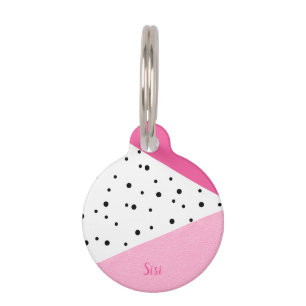 Elegant modern geometric pink leather black dots pet tag