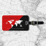 Elegant, modern & geometric red black world travel luggage tag<br><div class="desc">A great design to identify your belongings. The map of the World in a half black / half red background. A luggage tag with a name is important for several practical reasons when traveling. Firstly, it serves as a quick and easy way to identify your luggage among the sea of...</div>