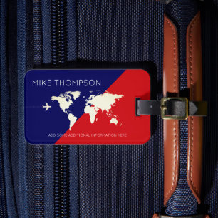 Elegant, Modern & Geometric Red Blue Luggage Tag