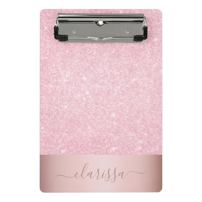 Elegant modern geometric rose gold glitter mini clipboard (Front)