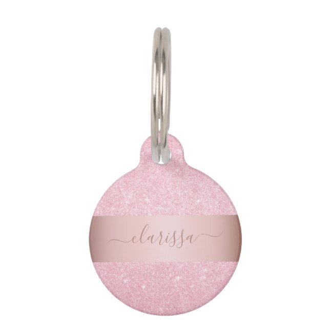 Elegant modern geometric rose gold glitter pet tag (Front)