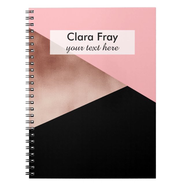 elegant modern geometric rose gold pink black notebook (Front)