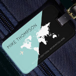 Elegant, modern & geometric world travel luggage tag<br><div class="desc">A great design to identify your belongings. The map of the World in a half blue / half black background</div>