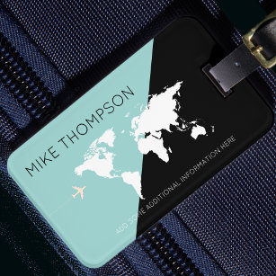 elegant, modern & geometric world travel luggage tag