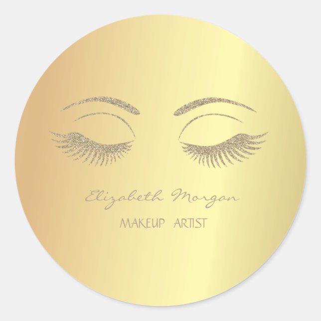 Elegant Modern  Girly,Faux Gold,Faux Lashes Classic Round Sticker (Front)