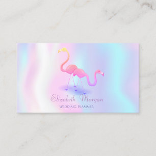 Elegant Modern Girly Funny, Flamingos,Holographic Business Card