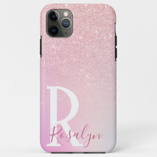 Elegant modern girly ombre pink rose gold glitter iPhone 11 pro max case