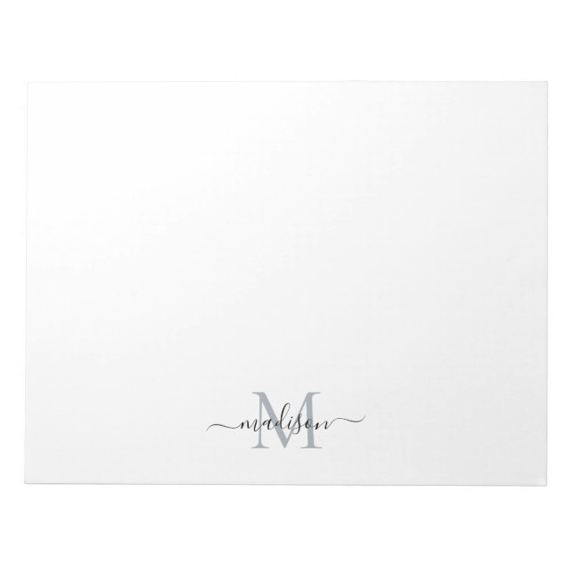 Elegant Modern Girly Script Monogram Black Grey Notepad (Front)