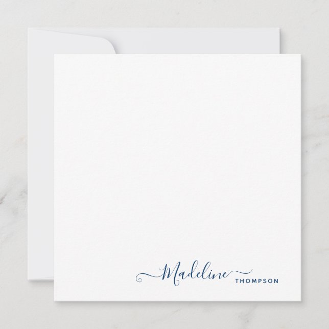 Elegant Modern Girly Script Navy Blue Note Card (Front)