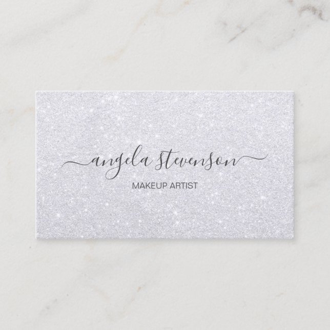 Elegant modern girly silver glitter makeup artist business card (Front)