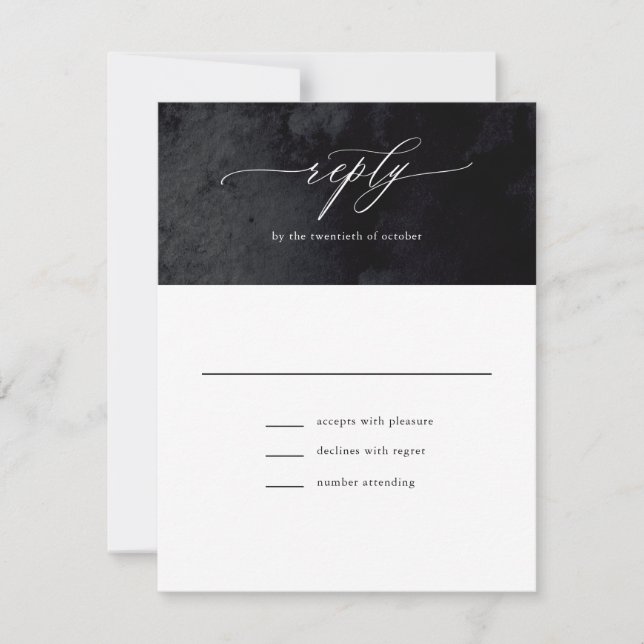 Elegant Modern Glam Black Goth Wedding RSVP Card (Front)