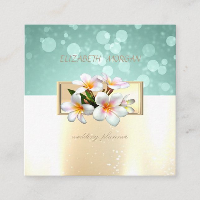 Elegant Modern Glamorouse ,Faux Gold,Bokeh,Flowers Square Business Card (Front)