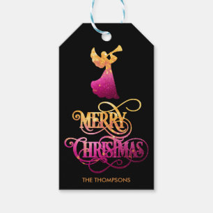 Elegant Modern Glitter Angel Merry Christmas Gift Tags