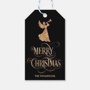 Elegant Modern Glitter Angel Merry Christmas Gift Tags