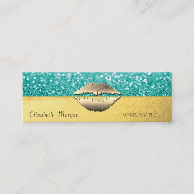 Elegant Modern ,Glitter Bokeh,Gold Lips Mini Business Card (Front)