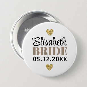 Elegant Modern Glitter Hearts Custom Bridal Party 7.5 Cm Round Badge