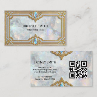 Elegant Modern glitter opal beige gold agate Business Card