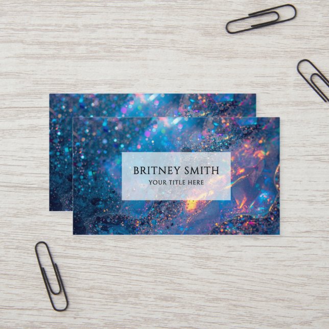 Elegant Modern glitter opal navy blue  Business Card (Front/Back In Situ)