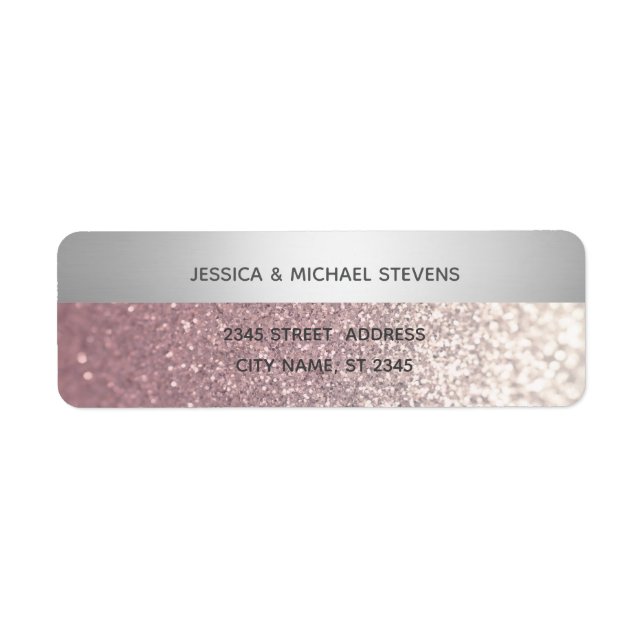 Elegant modern glittery silver stripe return address label (Front)