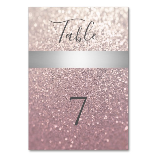 Elegant modern glittery silver stripe table number (Front)