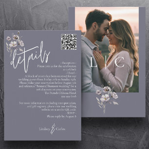 Elegant modern gloomy grey wedding details QR code Enclosure Card
