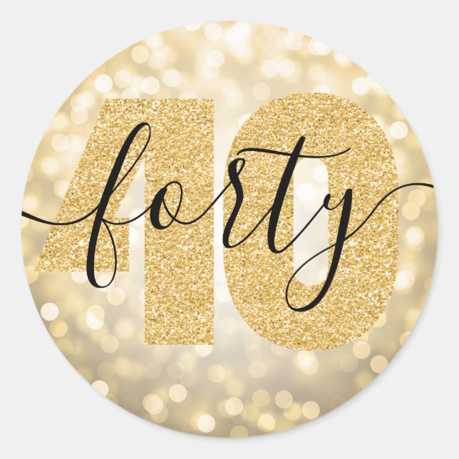 Elegant Modern Gold 40th Birthday Glitter Classic Round Sticker (Front)