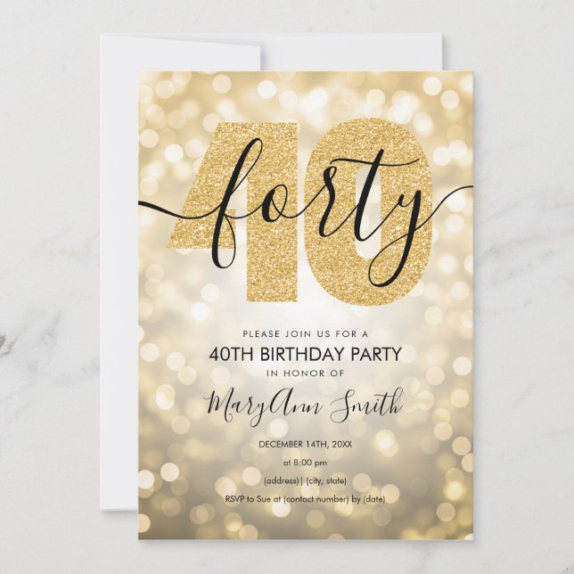 Elegant Modern Gold 40th Birthday Party  Invitation (Front)