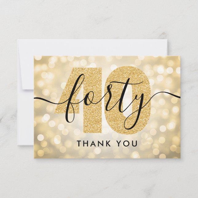 Elegant Modern Gold 40th Birthday Thank You (Front)