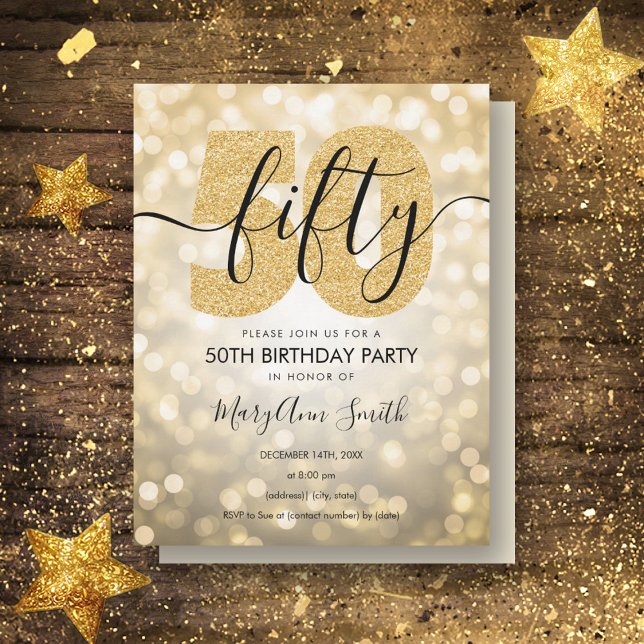 Elegant Modern Gold 50th Birthday Party Invitation (Creator Uploaded)